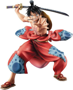 MONKEY D. LUFFY CON ESPADA Y KIMONO ROJO Y AZUL ONE PIECE MEGAHOUSE