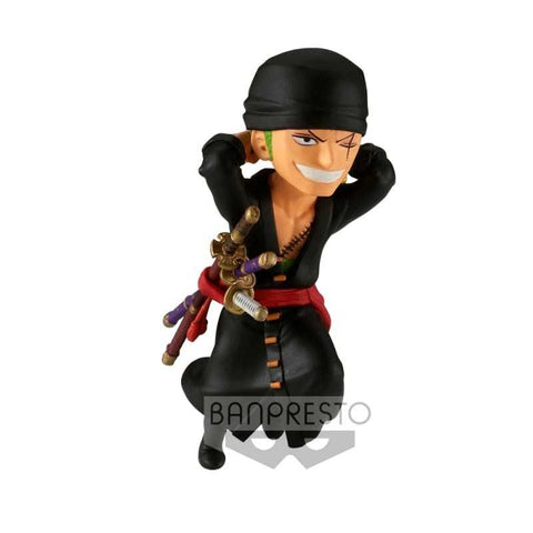 ZORO CON TRES ESPADAS GUARDADAS Y MANOS DETRAS DE LA CABEZA MINI FIGURA ONE PIECE BANPRESTO