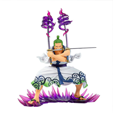 ZORO CON LAS TRES ESPADA CON KIMONO BLANCO Y AZUL ONE PIECE BANPRESTO