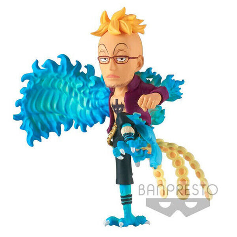 MARCOS EL FÉNIX CON PIE IZQUIERDO LEVANTADO Y MANO DERECHA EN ALA DE FUEGO AZUL BANPRESTO