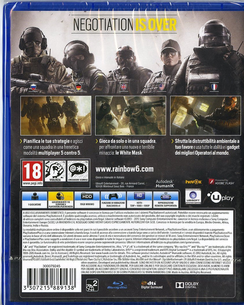 PS4 Juego Tom Clancys Rainbow Six Siege PlayStation 4 .